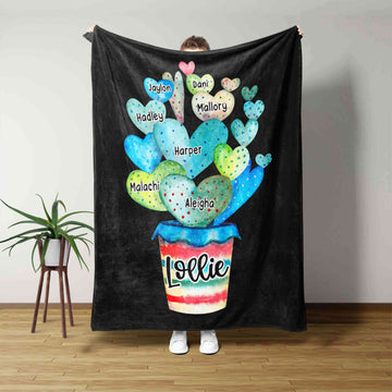 Cactus Blanket, Heart Blanket, Colorful Blanket, Family Blanket, Custom Name Blanket, Gift Blanket
