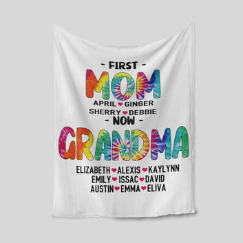 First Mom Blanket, Now Grandma Blanket, Colorful Blanket, Family Blanket, Custom Name Blanket, Gift Blanket
