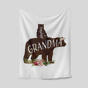 Grandma Blanket, Flower Blanket, Bear Blanket, Family Blanket, Custom Name Blanket, Gift Blanket
