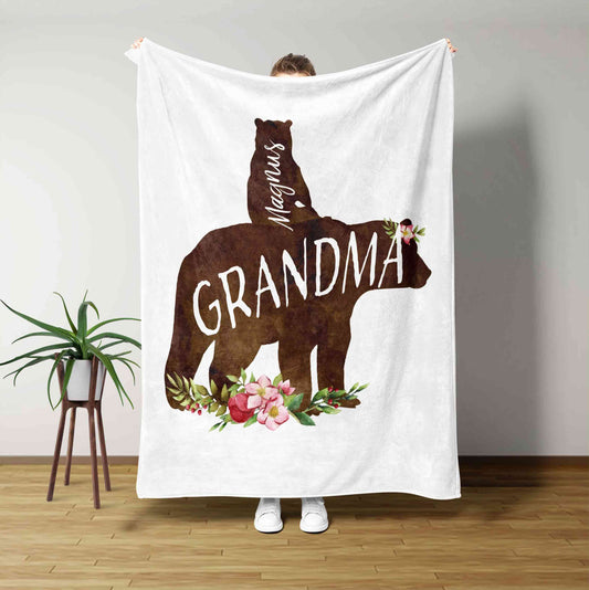 Grandma Blanket, Flower Blanket, Bear Blanket, Family Blanket, Custom Name Blanket, Gift Blanket
