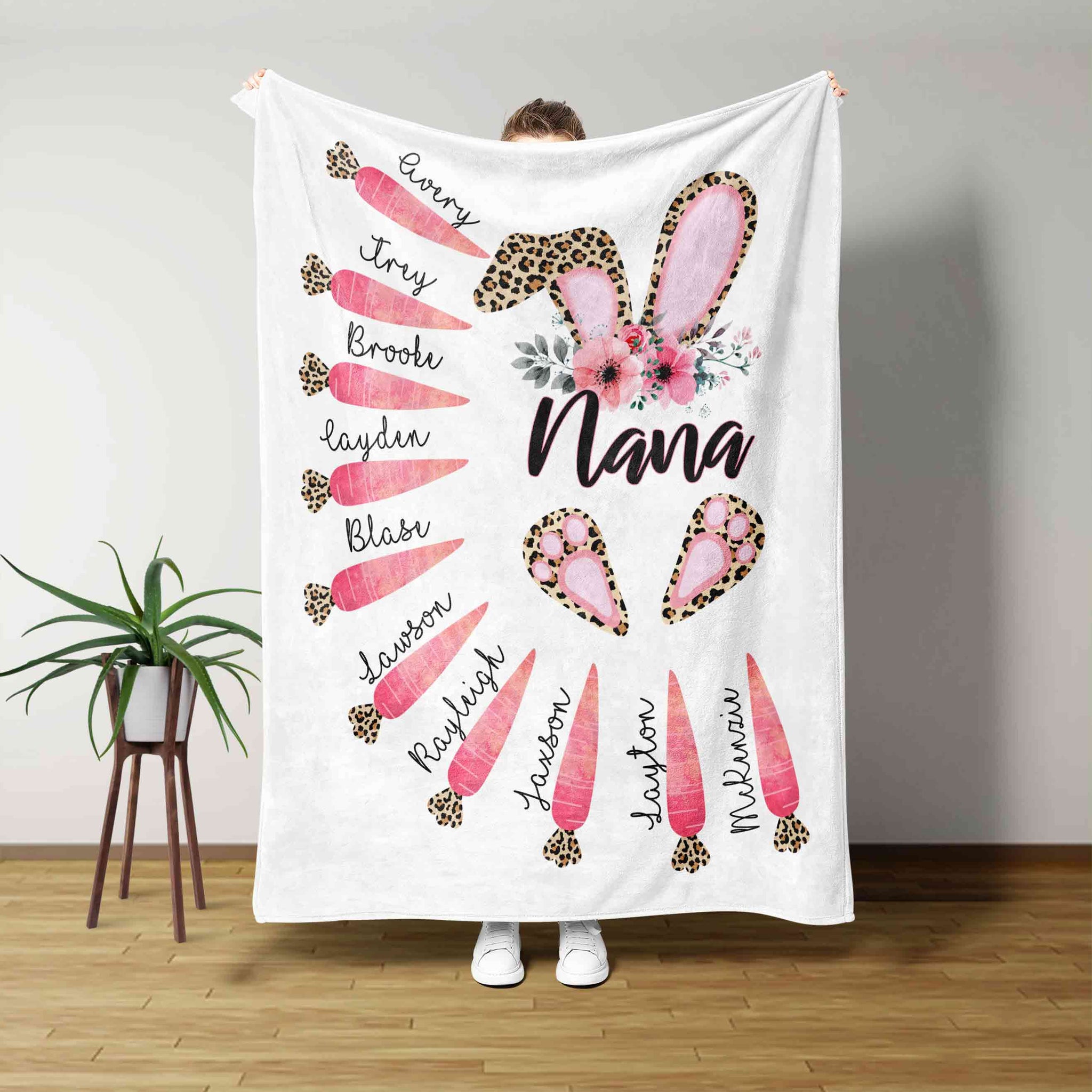 Nana Blanket, Rabbit Blanket, Flower Blanket, Carrot Blanket, Family Blanket, Custom Name Blanket, Gift Blanket