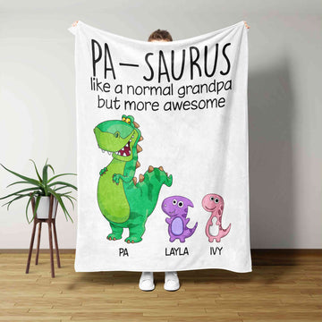 Pa – Saurus Blanket, Dinosaur Blanket, Family Blanket, Custom Name Blanket, Gift Blanket