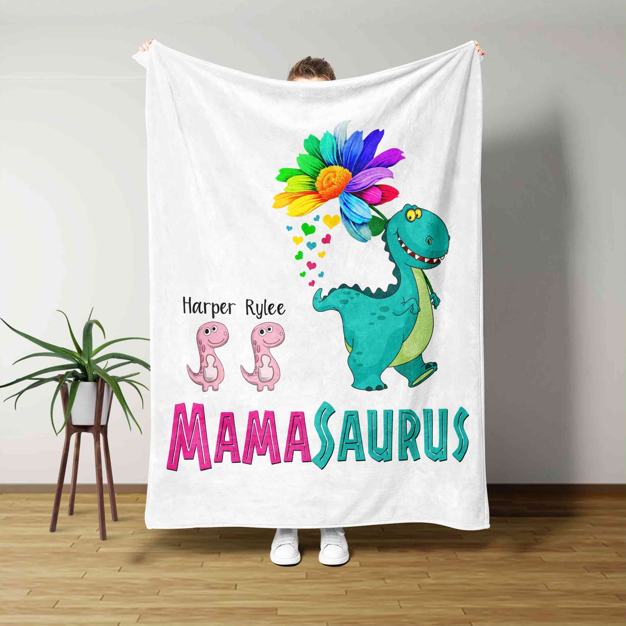Personalized Name Blanket, Mamasaurus Blanket, Dinosaur Blanket, Flower Blanket, Custom Name Blanket, Gift Blanket