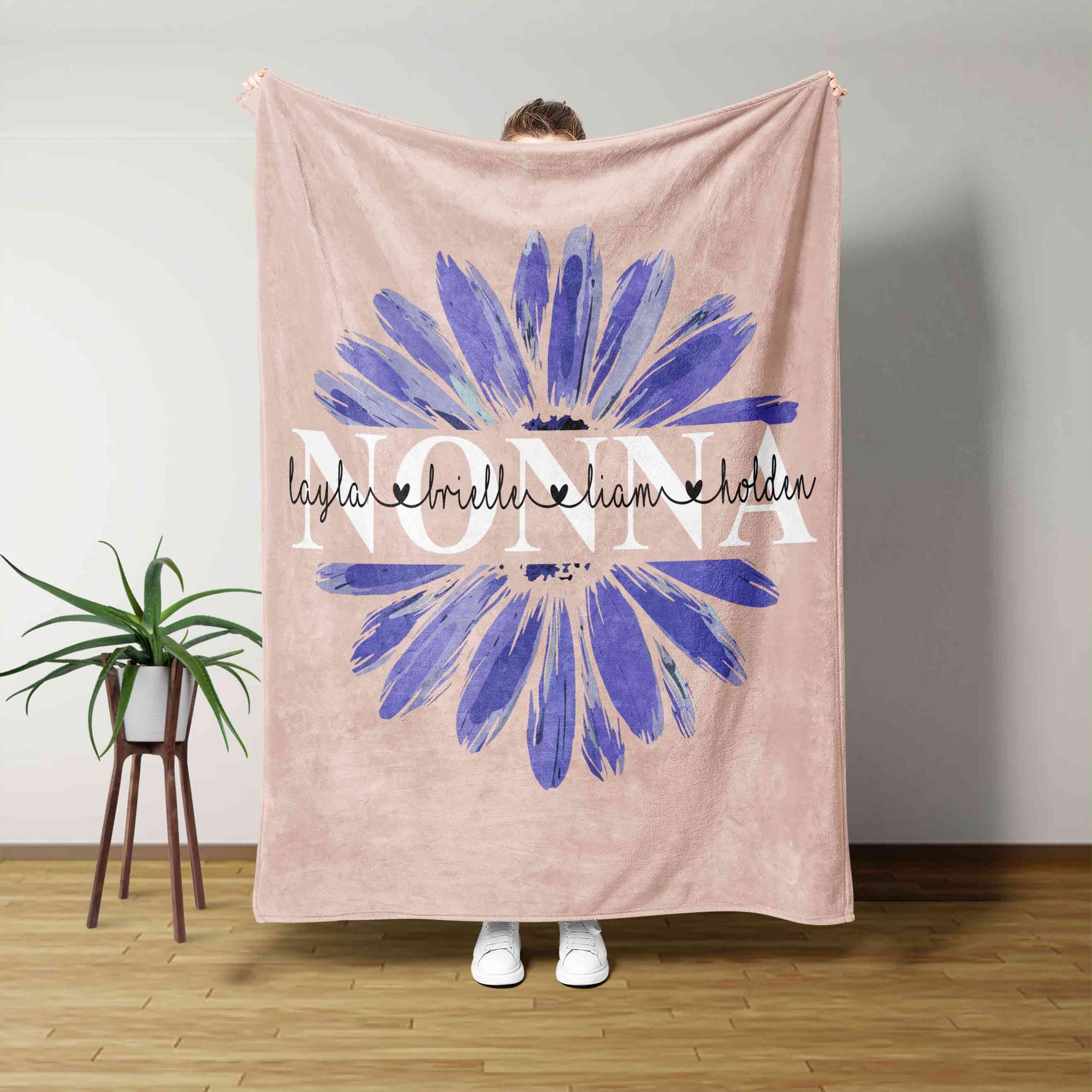 Personalized Name Blanket, Nonna Blanket, Flower Blanket, Family Blanket, Gift Blanket