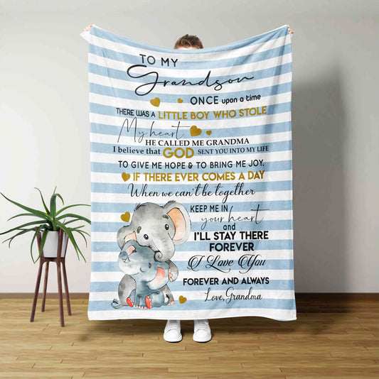 Personalized Name Blanket, To My Grandson Blanket, Elephant Blanket, Family Blanket, Gift Blanket