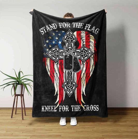 Stand For The Flag Blanket, Kneel For The Cross Blanket, American Flag Blanket, Cross Blanket, Gift Blanket