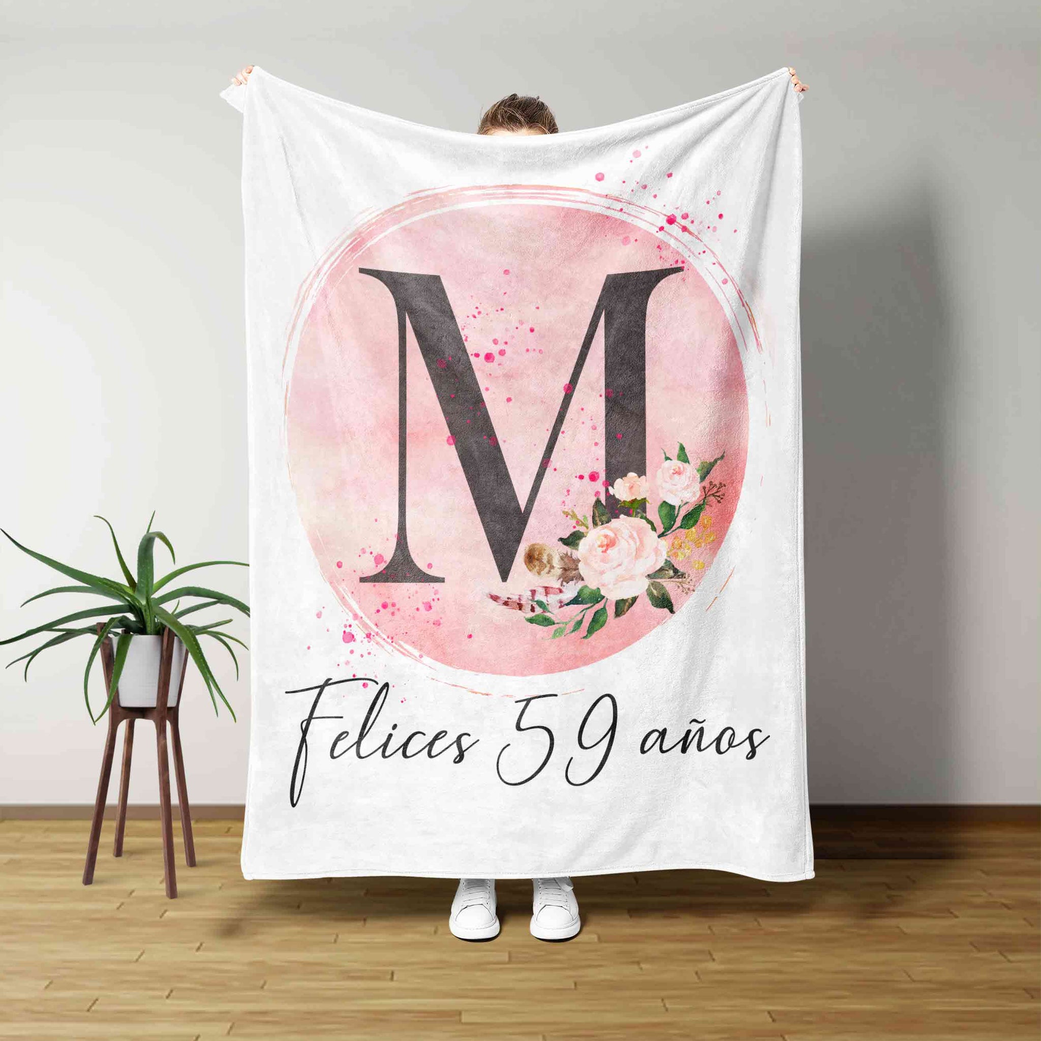 Personalized Name Blanket, Felices 59 Anos Blanket, Flower Blanket, Family Blanket, Gift Blanket
