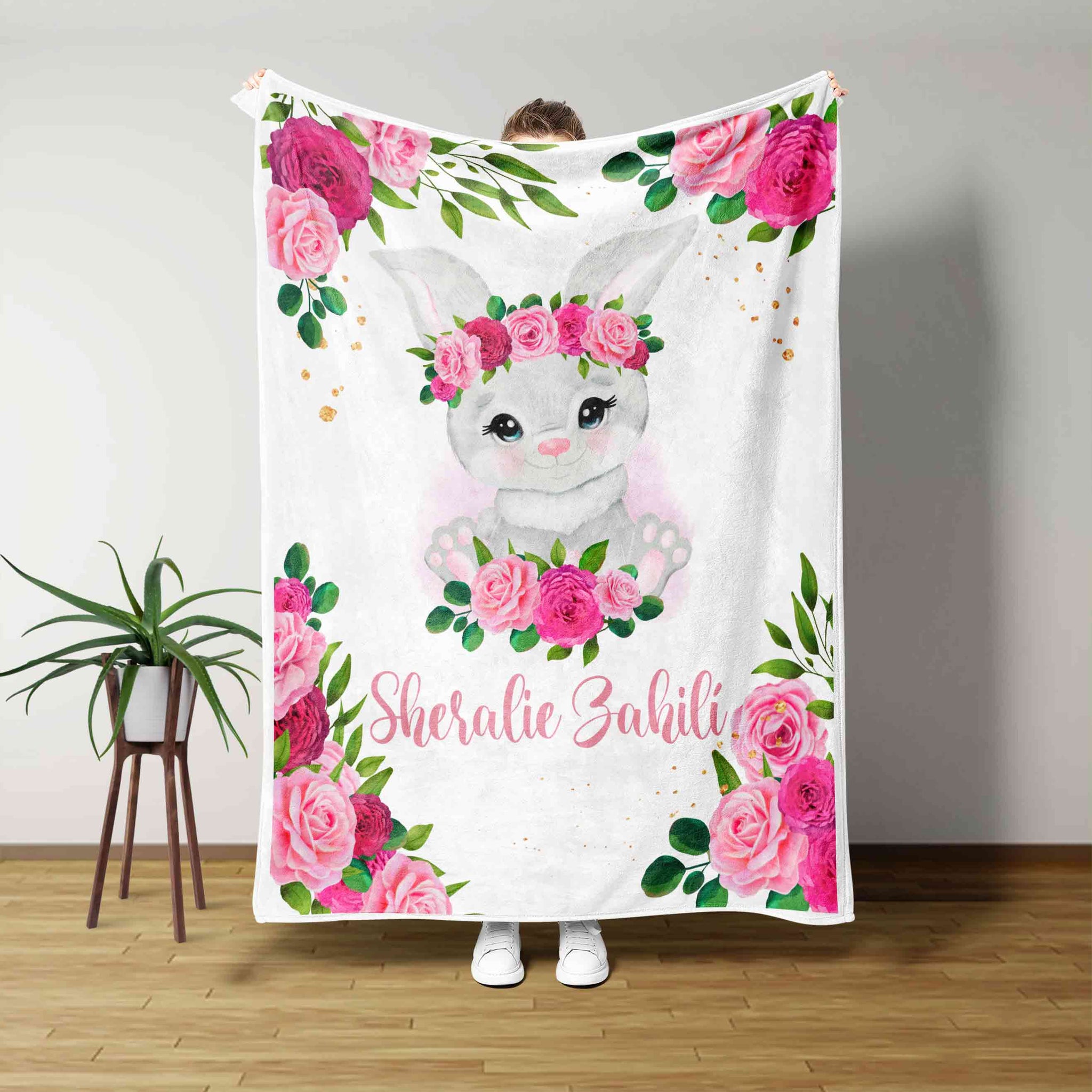 Custom Baby Blanket, Rabbit Blanket, Rose Blanket, Flower Blanket, Family Blanket, Blanket For Baby, Gift Blanket