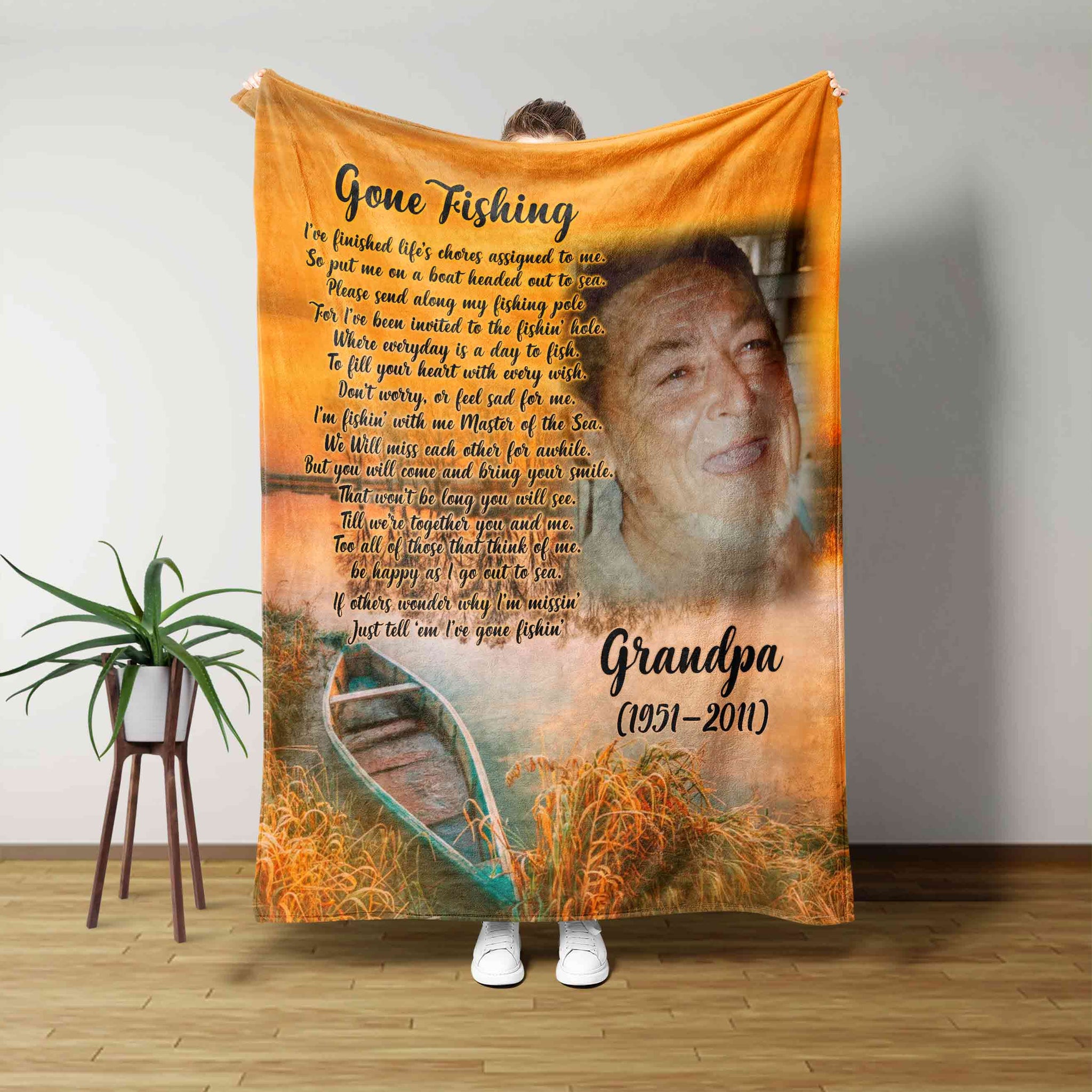 Personalized Image Blanket, Gone Fishing Blanket, Boat Blanket, Lake Blanket, Custom Name Blanket