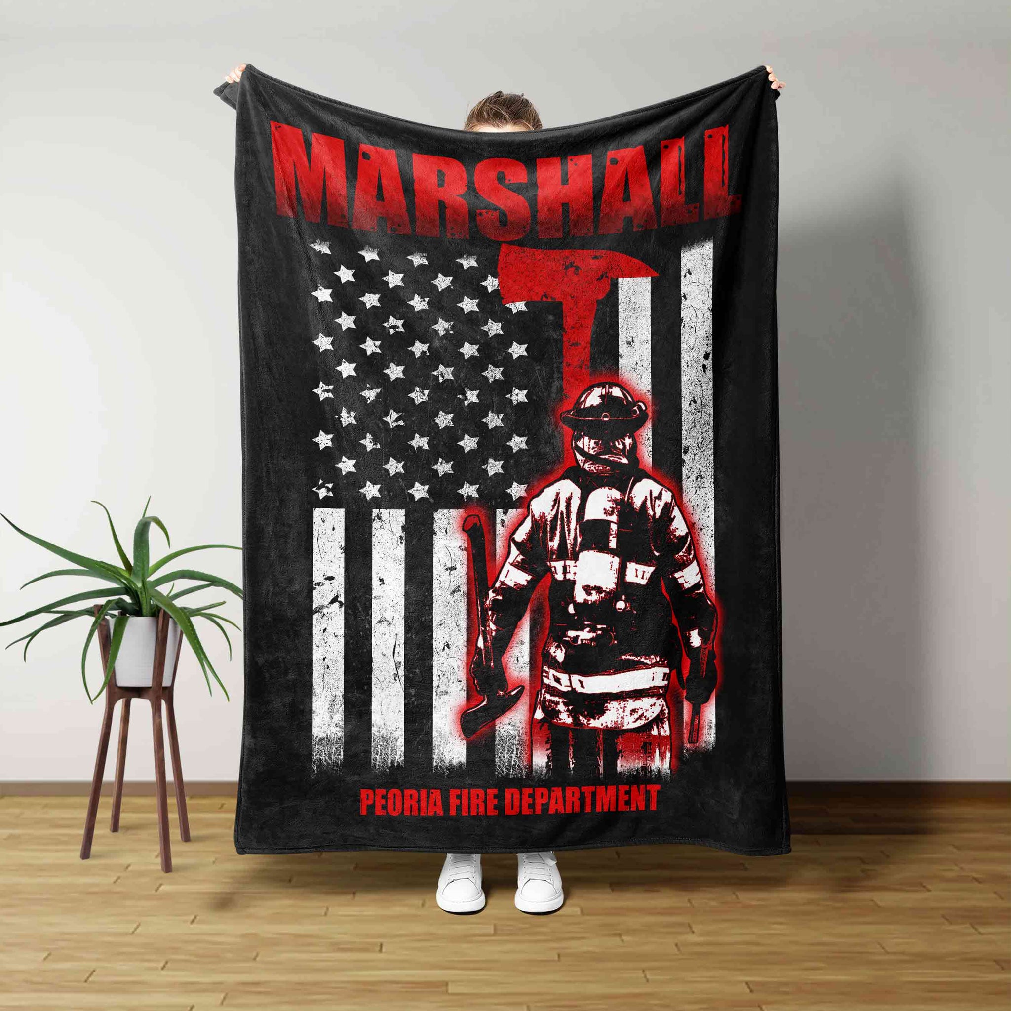 Firefighter Blanket, American Flag Blanket, Custom Name Blanket, Gift Blanket
