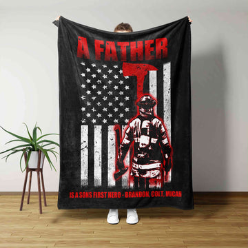 Dad Blanket, Is A Sons First Hero Blanket, American Flag Blanket, Custom Name Blanket, Gift Blanket