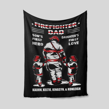 Firefighter Blanket, Dad Blanket, Family Blanket, Custom Name Blanket, Gift Blanket