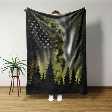 Army Fleece Blanket, Soldier American Flag Blanket, Pine Tree Blanket, Family Blanket, Gift Blanket