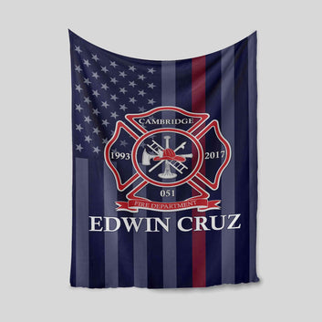 Personalized Name Blanket, Firefighter Blanket, American Flag Blanket, Gift Blanket