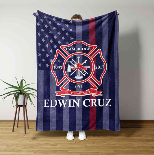 Personalized Name Blanket, Firefighter Blanket, American Flag Blanket, Gift Blanket