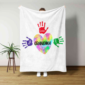 Grandma Blanket, Hand Blanket, Heart Blanket, Colorful Blanket, Custom Name Blanket, Gift Blanket