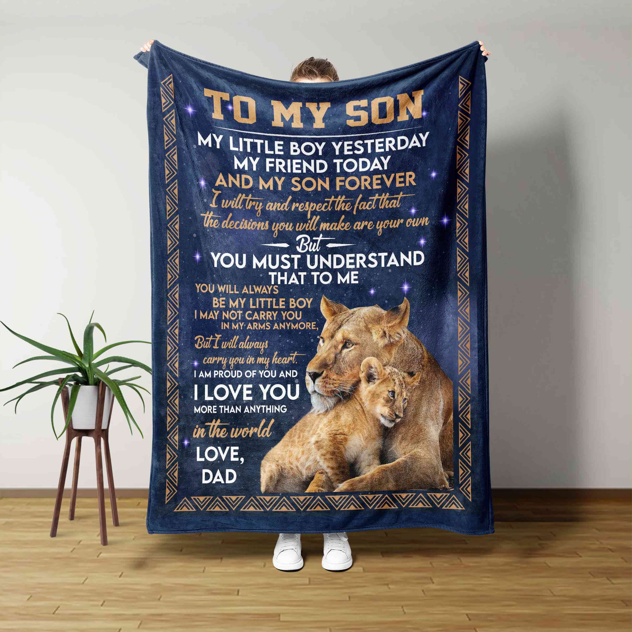 Personalized Name Blanket, To My Son Blanket, Lion Blanket, Family Blanket, Gift Blanket