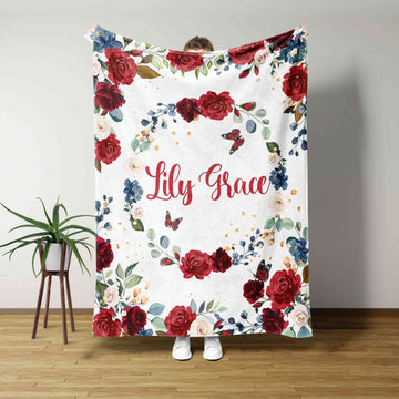 Personalized Name Blanket, Butterfly Blanket, Rose Blanket, Baby Blanket, Family Blanket, Gift Blanket