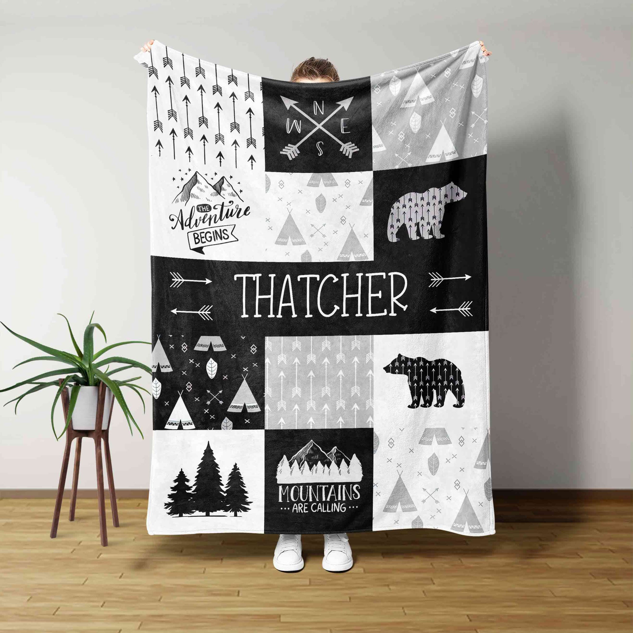 Personalized Name Blanket, Bear Blanket, Arrow Blanket, Winter Blanket, Family Blanket, Gift Blanket