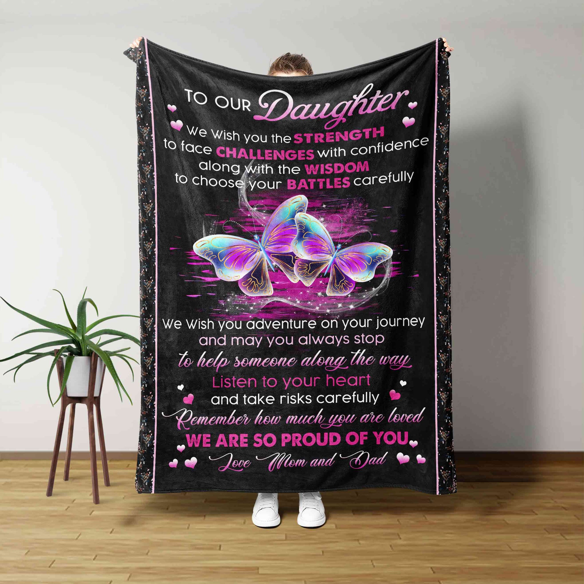 To Our Daughter Blanket, Butterfly Blanket, Heart Blanket, Custom Name Blanket, Gift Blanket