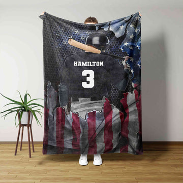 Personalized Name Blanket, Baseball Blanket, American Flag Blanket, Sport Blanket, Wall Art Blanket