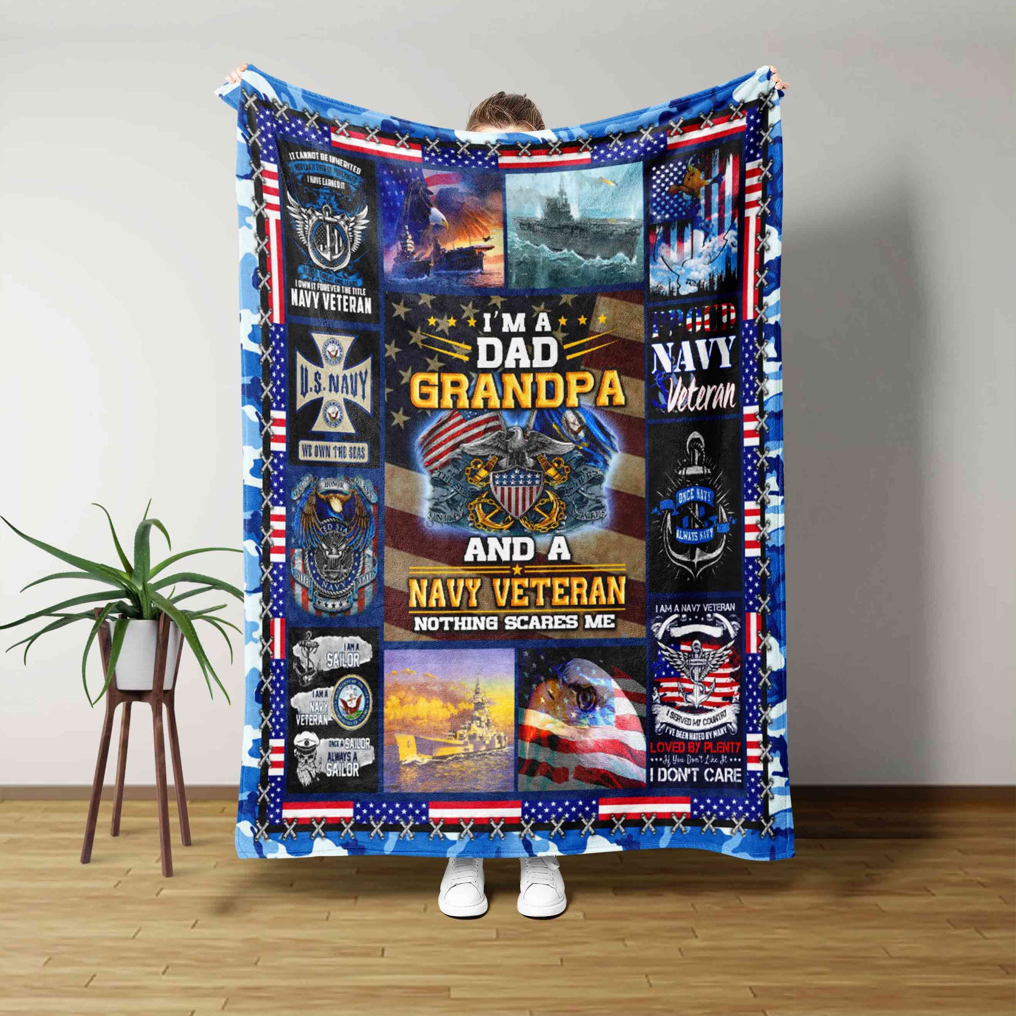 I’m A Dad Grandpa And A Navy Veteran Blanket, Veteran Blanket, Eagle Blanket, American Flag Blanket, Gift Blanket