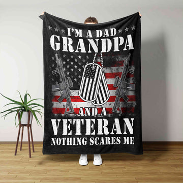 I’m A Dad Grandpa And A Navy Veteran Blanket, Veteran Blanket, Gun Blanket, American Flag Blanket, Gift Blanket