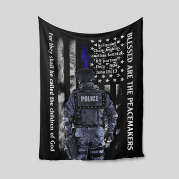 Personalized Name Blanket, Blessed Are The Peacemakers Blanket, Police Blanket, American Flag Blanket, Gift Blanket