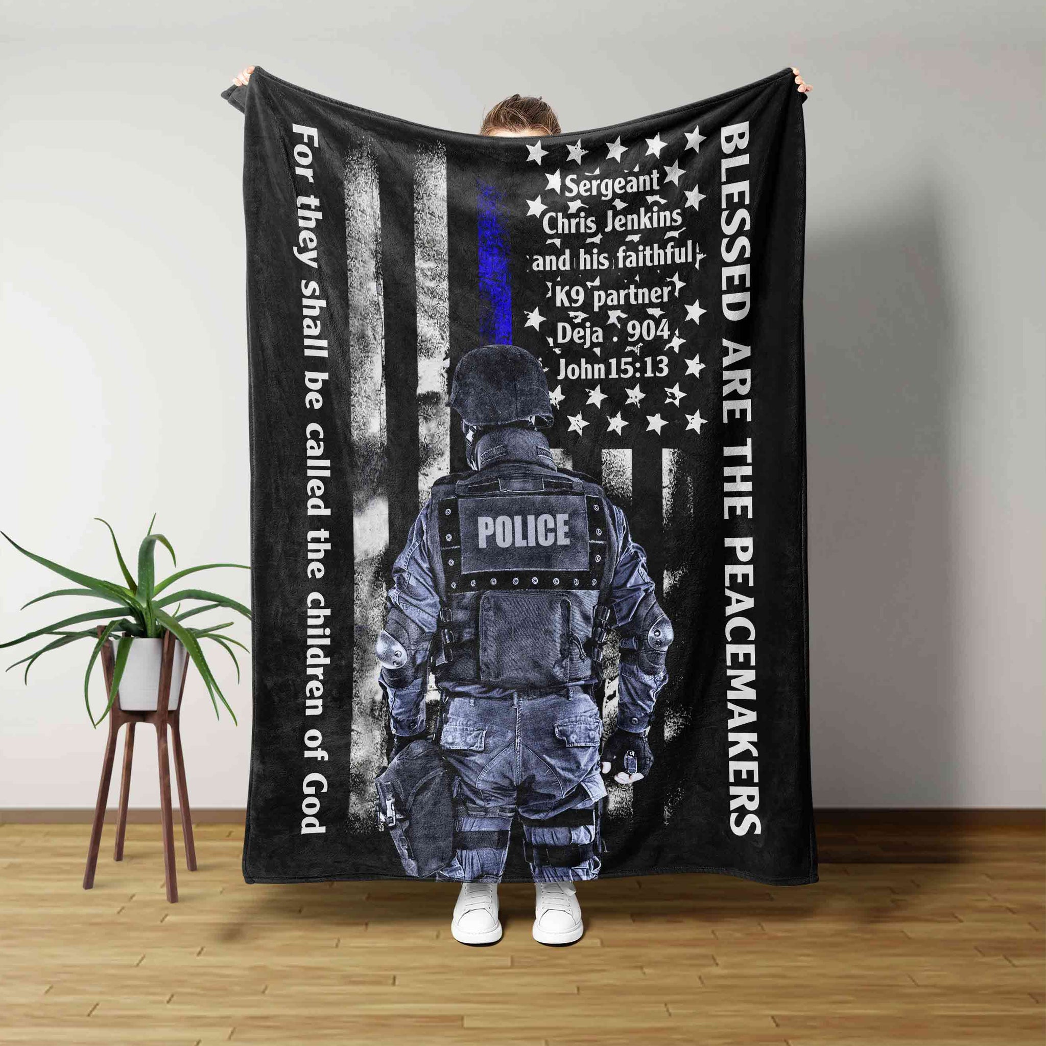 Personalized Name Blanket, Blessed Are The Peacemakers Blanket, Police Blanket, American Flag Blanket, Gift Blanket