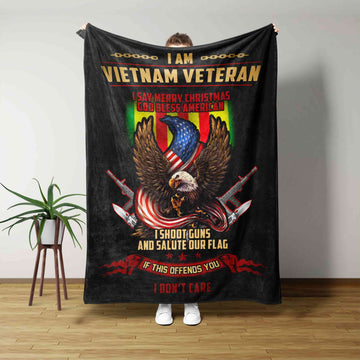 I Am Vietnam Veteran Blanket, Eagle Blanket, Gun Blanket, American Flag Blanket, Veteran Blanket, Gift Blanket