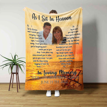 As I Sit In Heaven Blanket, Personalized Image Blanket, Sunset Blanket, Memorial Blanket, Custom Name Blanket
