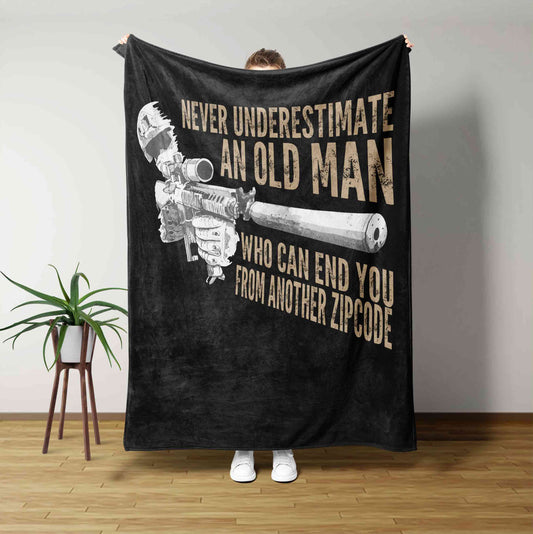 Never Underestimate An Old Man Blanket, Veteran Blanket, Family Blanket, Gift Blanket