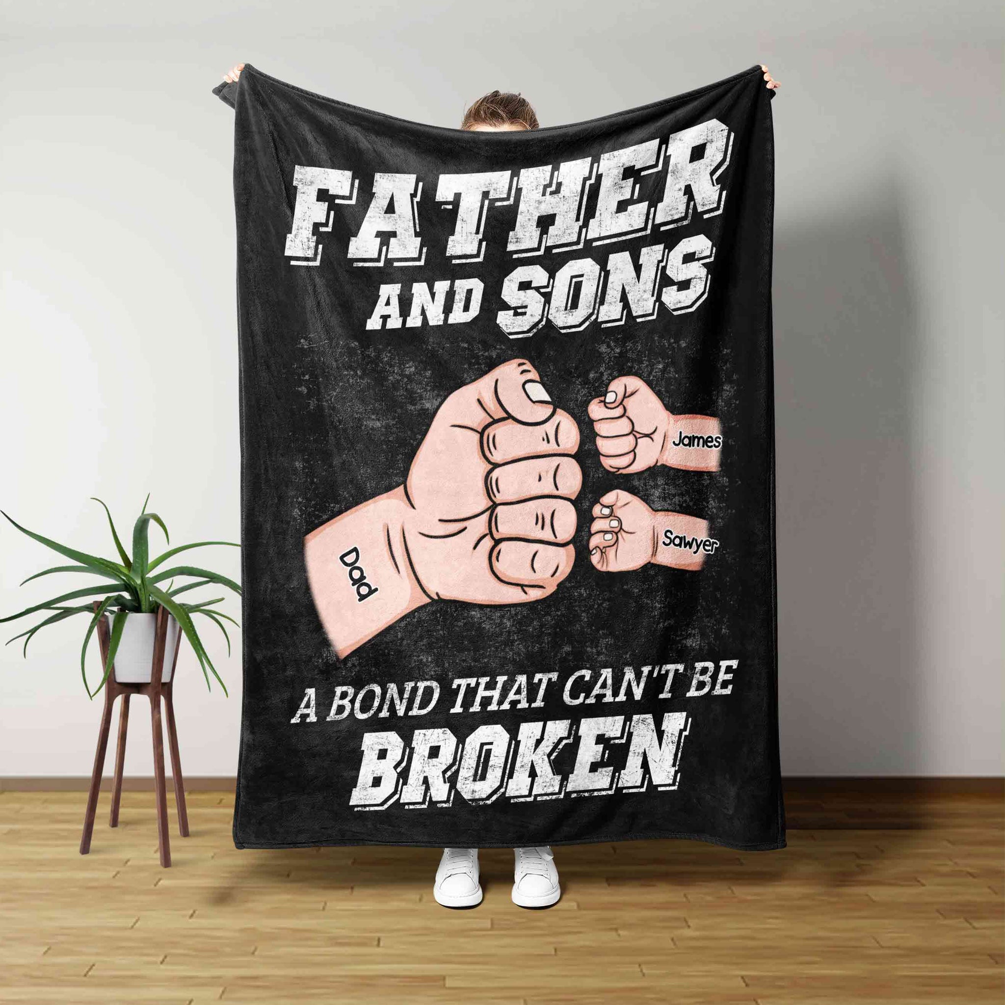 Father And Sons Blanket, Hand Punch Together Blanket, Custom Name Blanket, Family Blanket, Gift Blanket