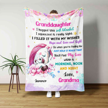 Granddaughter Blanket, Unicorn Blanket, Flower Blanket, Custom Name Blanket, Family Blanket