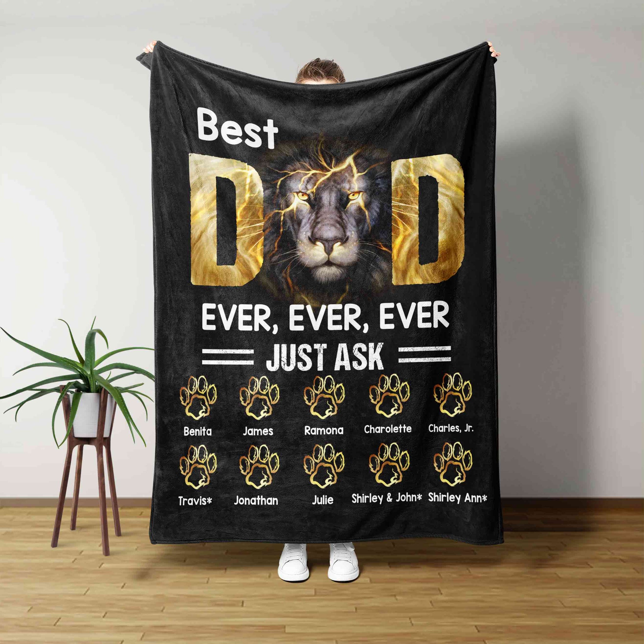 Best Dad Ever Blanket, Dad Blanket, Lion Blanket, Custom Name Blanket, Family Blanket, Gift Blanket