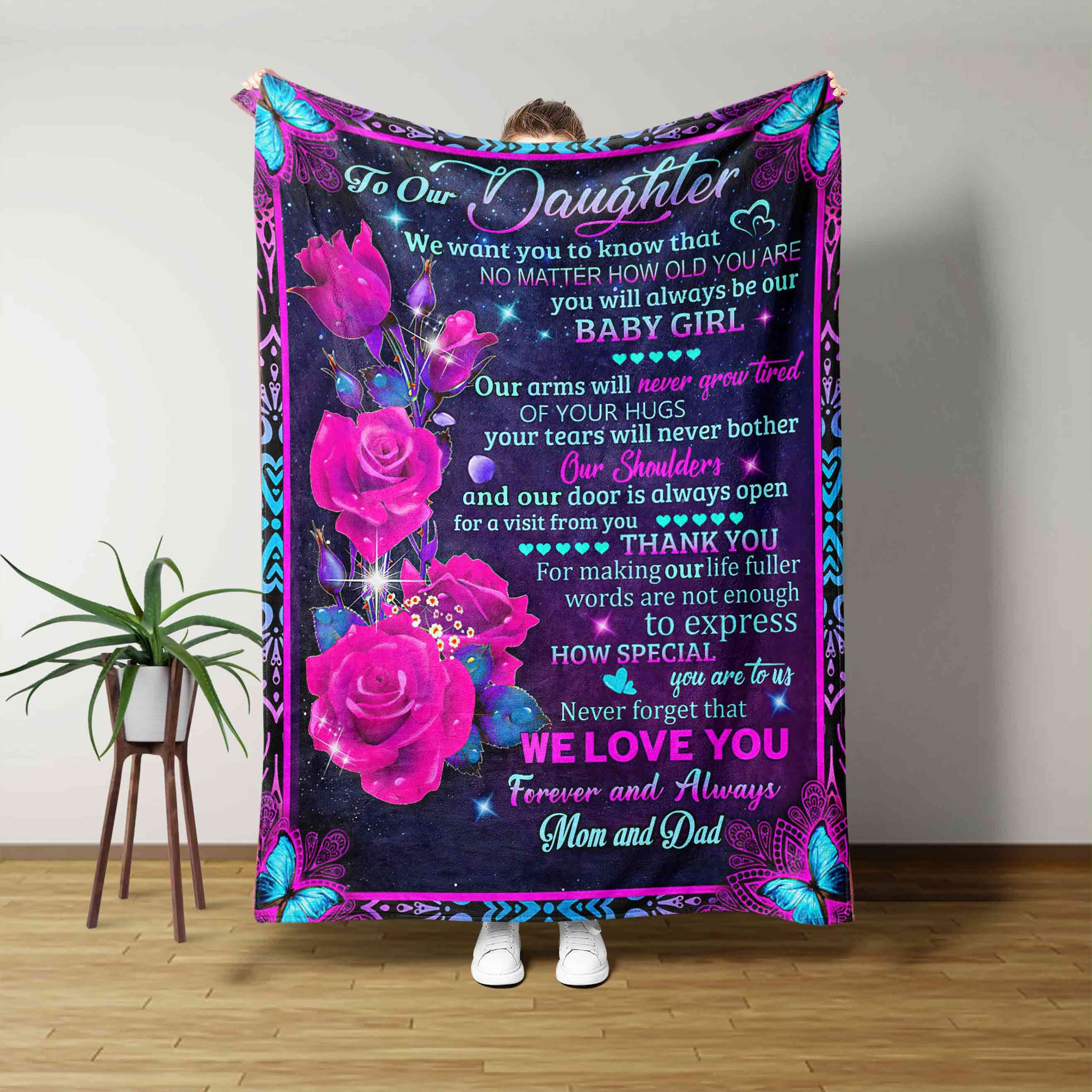 To Our Daughter Blanket, Rose Blanket, Butterfly Blanket, Family Blanket, Custom Name Blanket, Gift Blanket