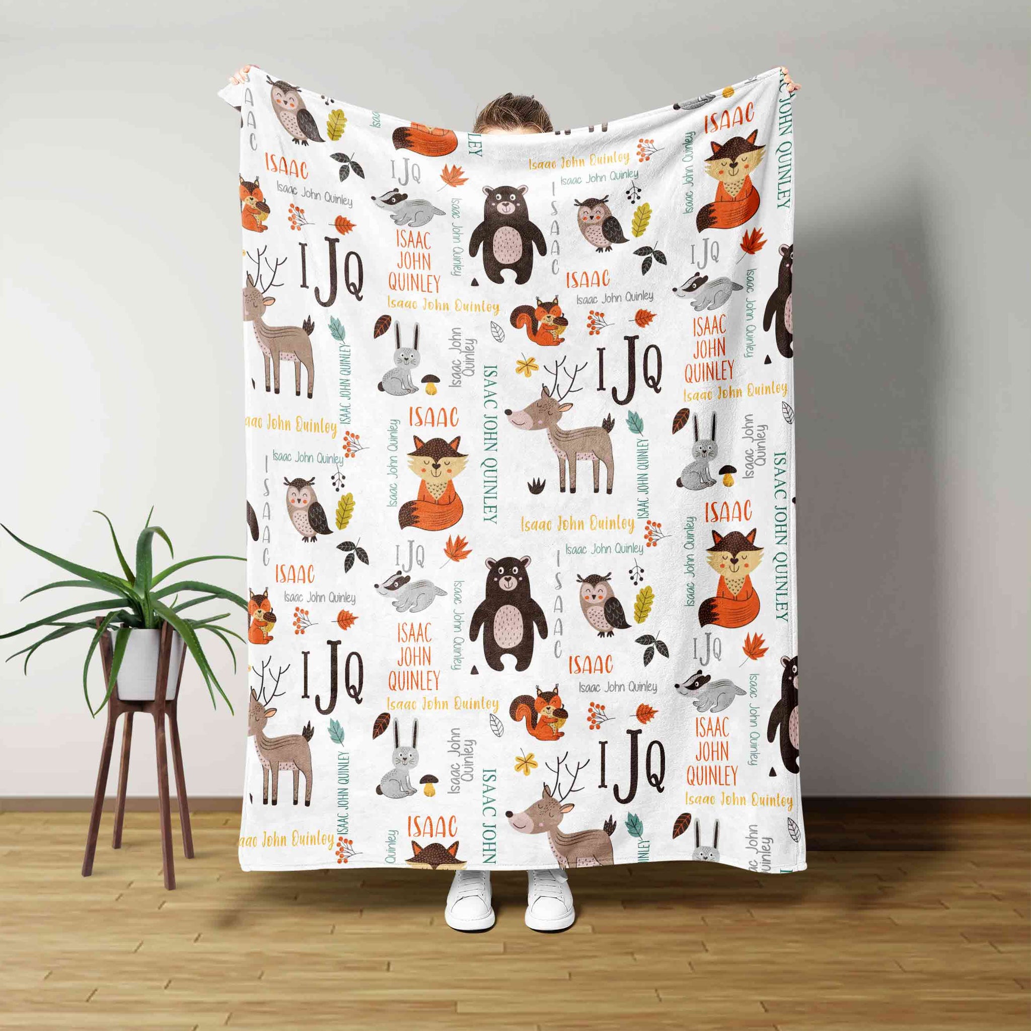 Woodland Baby Blanket, Fox Blanket, Owl Blanket, Custom Baby Blanket, Family Blanket, Blanket For Baby