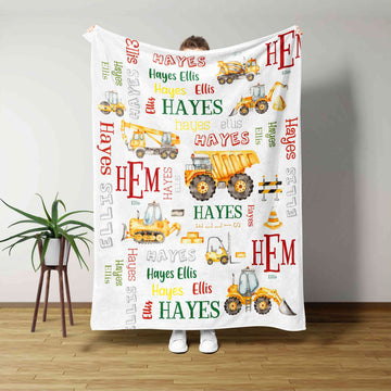 Custom Baby Blanket, Construction Blanket, Tractor Blanket, Family Blanket, Blanket For Baby, Gift Blanket