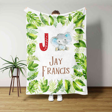Custom Baby Blanket, Elephant Blanket, Blanket Flower Leaves, Family Blanket, Blanket For Baby, Gift Blanket