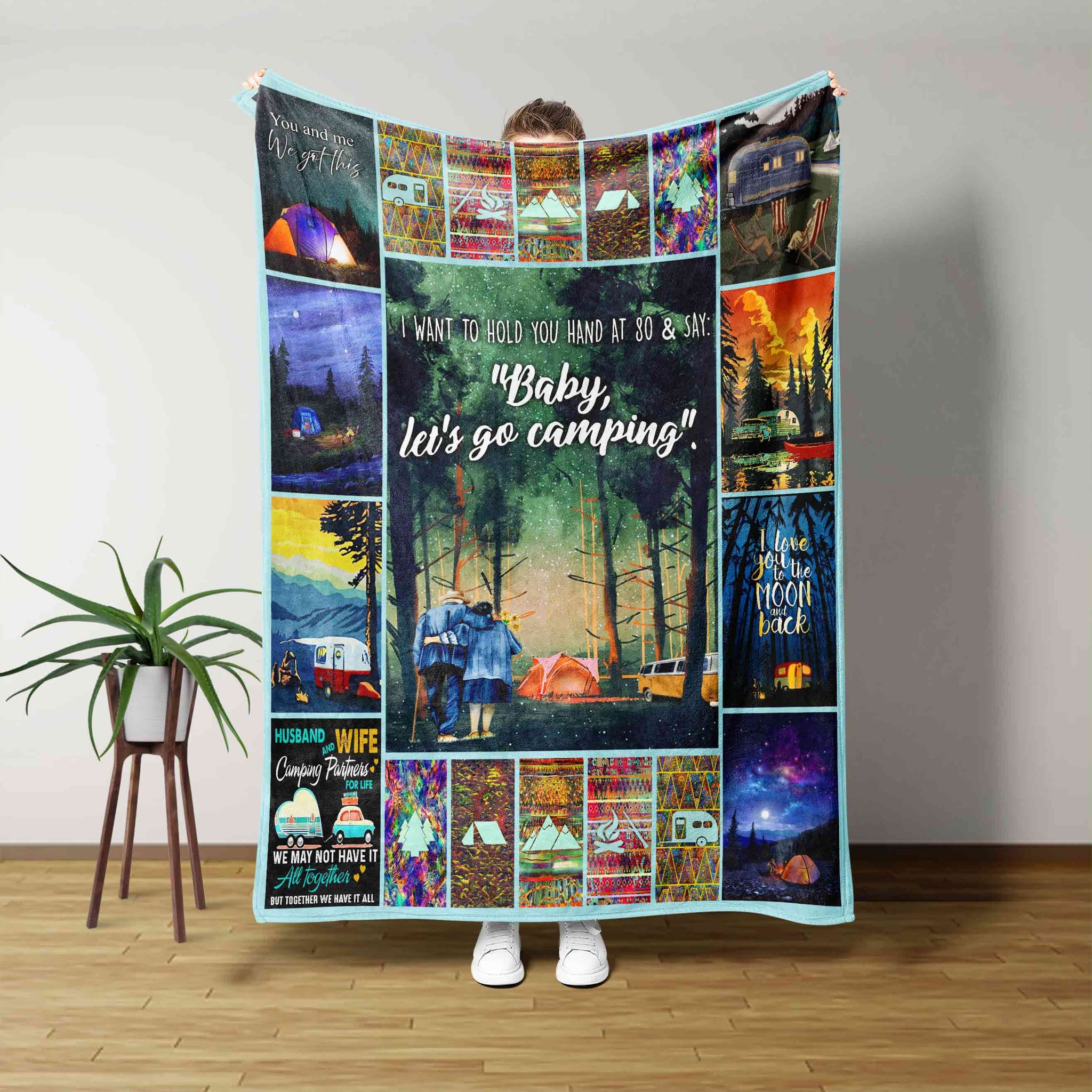 Baby Let's Go Camping Blanket, Old Couple Blanket, Camping Blanket, Forest Blanket, Family Blanket, Gift Blanket