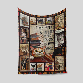 Time Spent With Cats And Books Is Never Wasted Blanket, Cat Blanket, Book Blanket, Family Blanket, Blanket For Gift