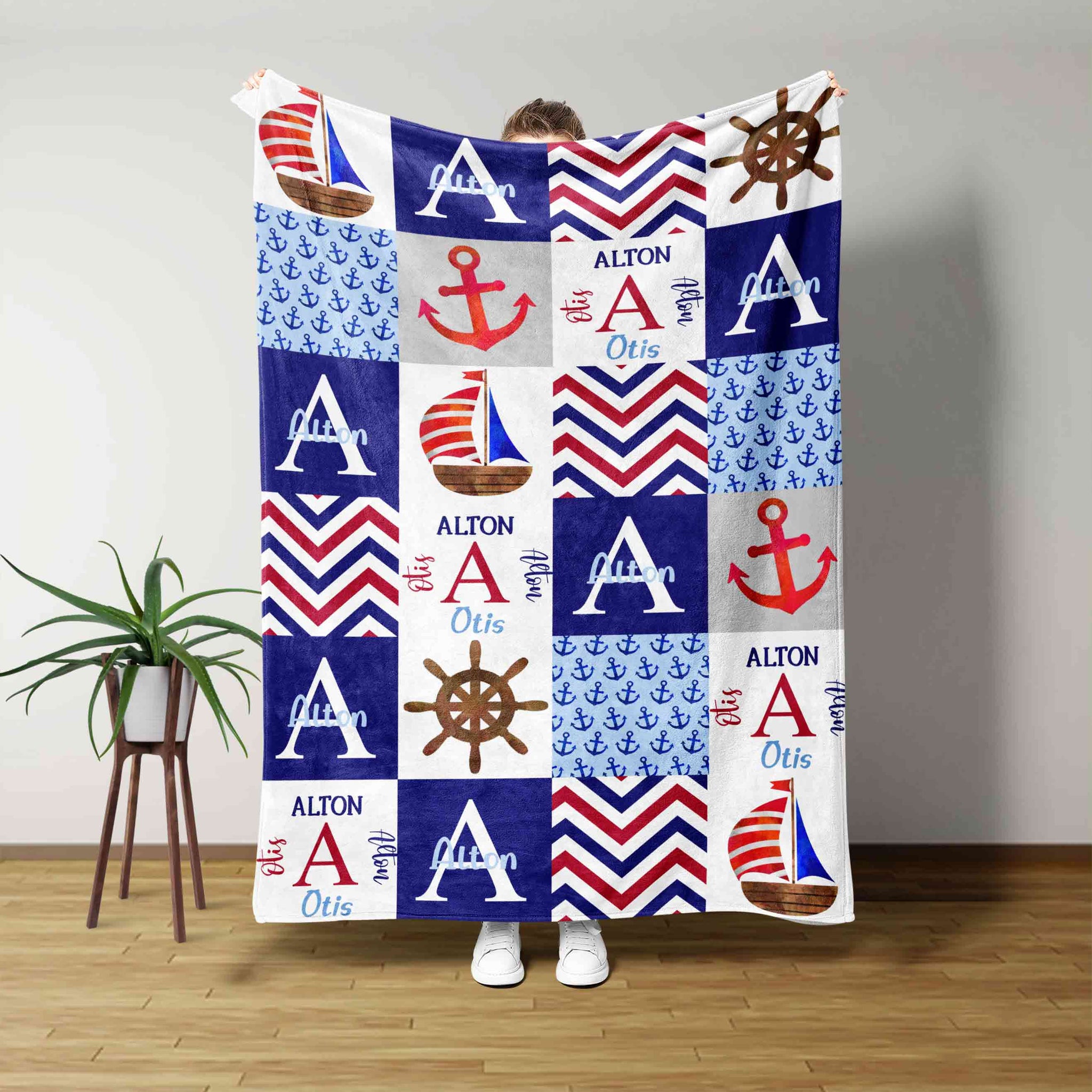 Personalized Name Blanket, Baby Blanket, Anchor Blanket, Boat Blanket, Family Blanket, Gift Blanket