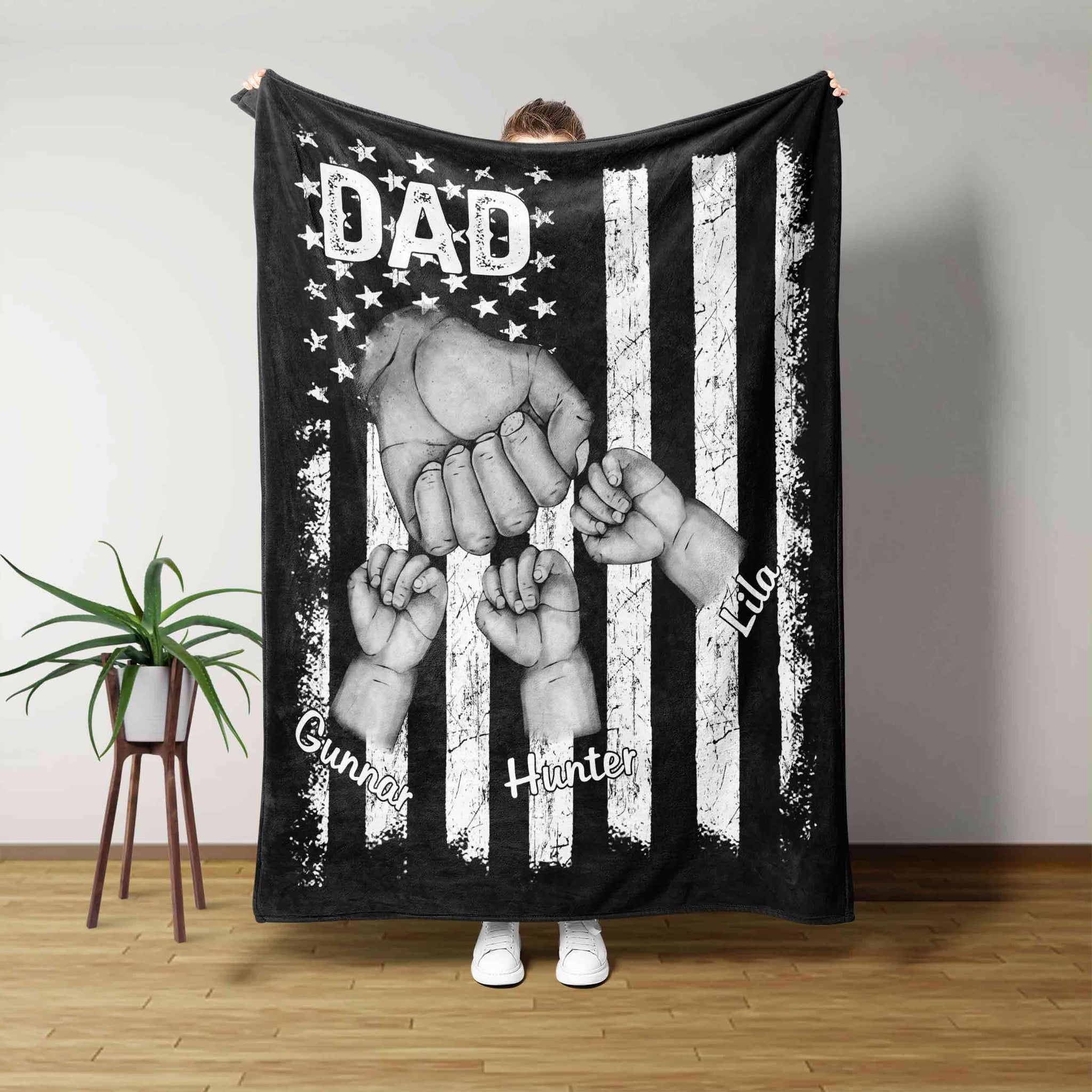 Dad Blanket, Grasp Blanket, American Flag Blanket, Family Blanket, Custom Name Blanket, Gift Blanket