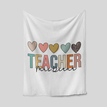 Teacher Blanket, Heart Blanket, Custom Name Blanket, Family Blanket, Blanket For Teacher, Gift Blanket