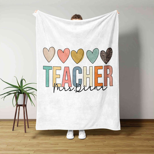 Teacher Blanket, Heart Blanket, Custom Name Blanket, Family Blanket, Blanket For Teacher, Gift Blanket