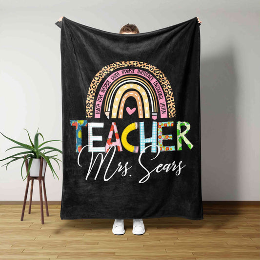 Teacher Blanket, Rainbow Blanket, Heart Blanket, Custom Name Blanket, Family Blanket, Blanket For Teacher, Gift Blanket
