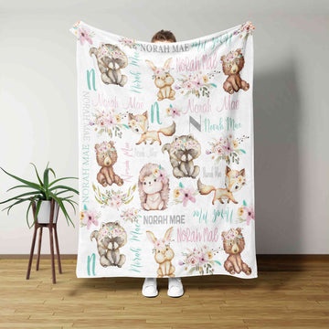 Custom Baby Blanket, Jungle Baby Blanket, Bear Blanket, Fox Blanket, Flower Blanket, Family Blanket, Blanket For Baby