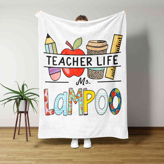 Teacher Life Blanket, Pen Blanket, Apple Blanket, Custom Name Blanket, Blanket For Teacher, Family Blanket, Gift Blanket