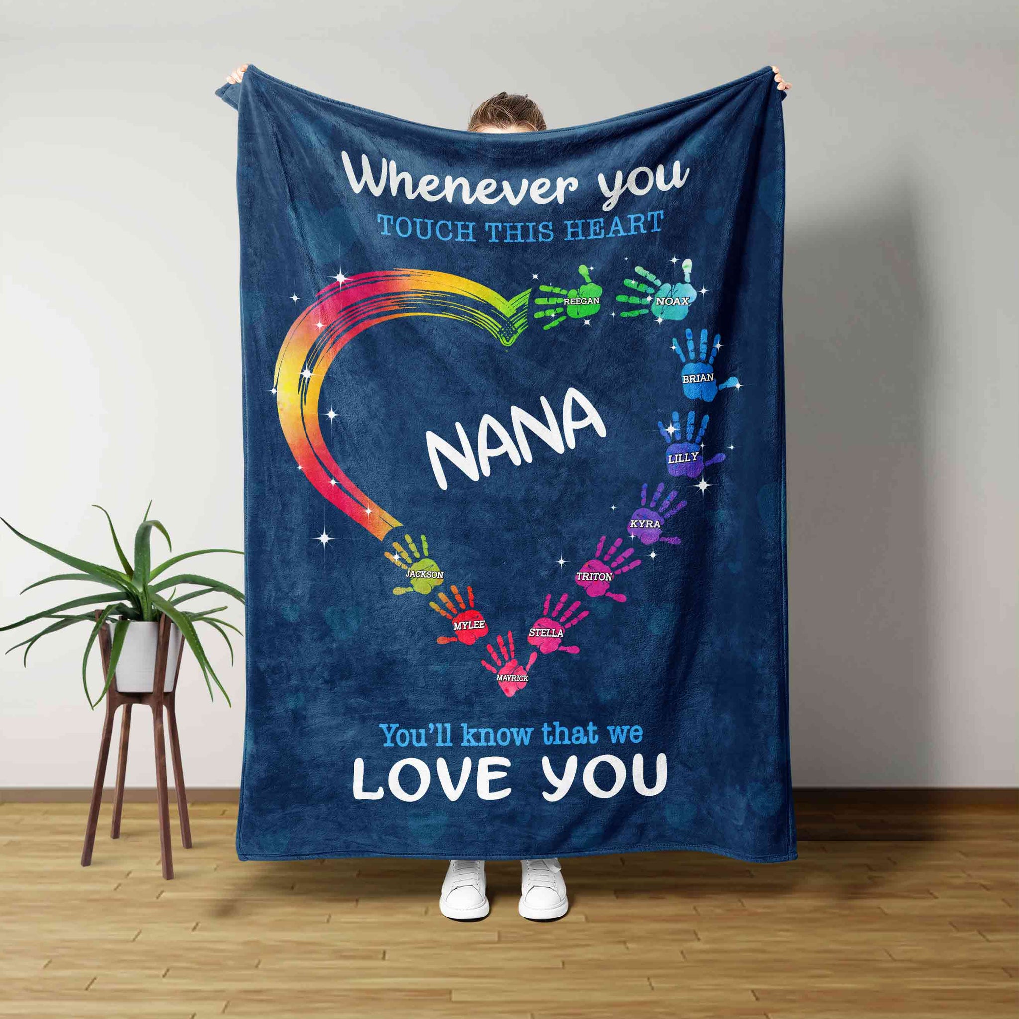 Whenever You Touch This Heart Blanket, Heart Blanket, Hand Blanket, Custom Name Blanket, Gift Blanket