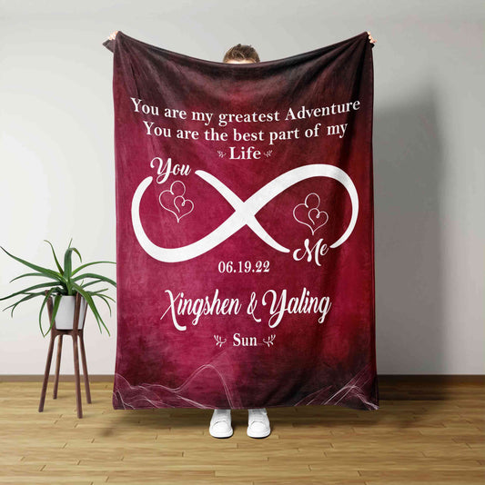 You Are My Greatest Adventure Blanket, Infinity Symbol Blanket, Couple Blanket, Custom Name Blanket, Gift Blanket